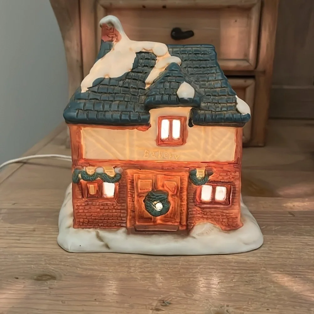 Kurt Adler Dickens Cottage Bakery Lighted House 1989 Collectible Ceramic Vintage